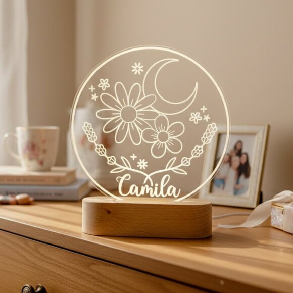 Personalized Flower LED Light – Unique Floral Night Light Decor - Picture 8 of 8